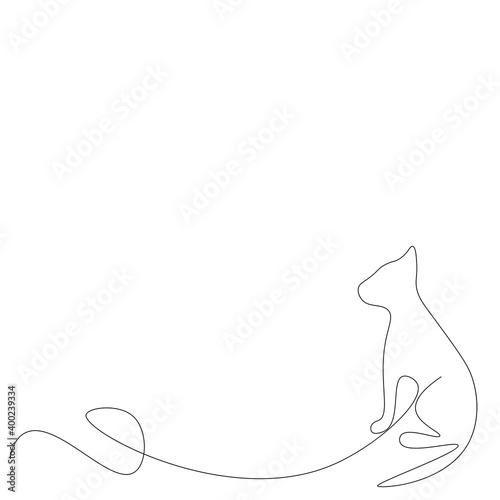 Cat silhouette line drawing, vector illustration