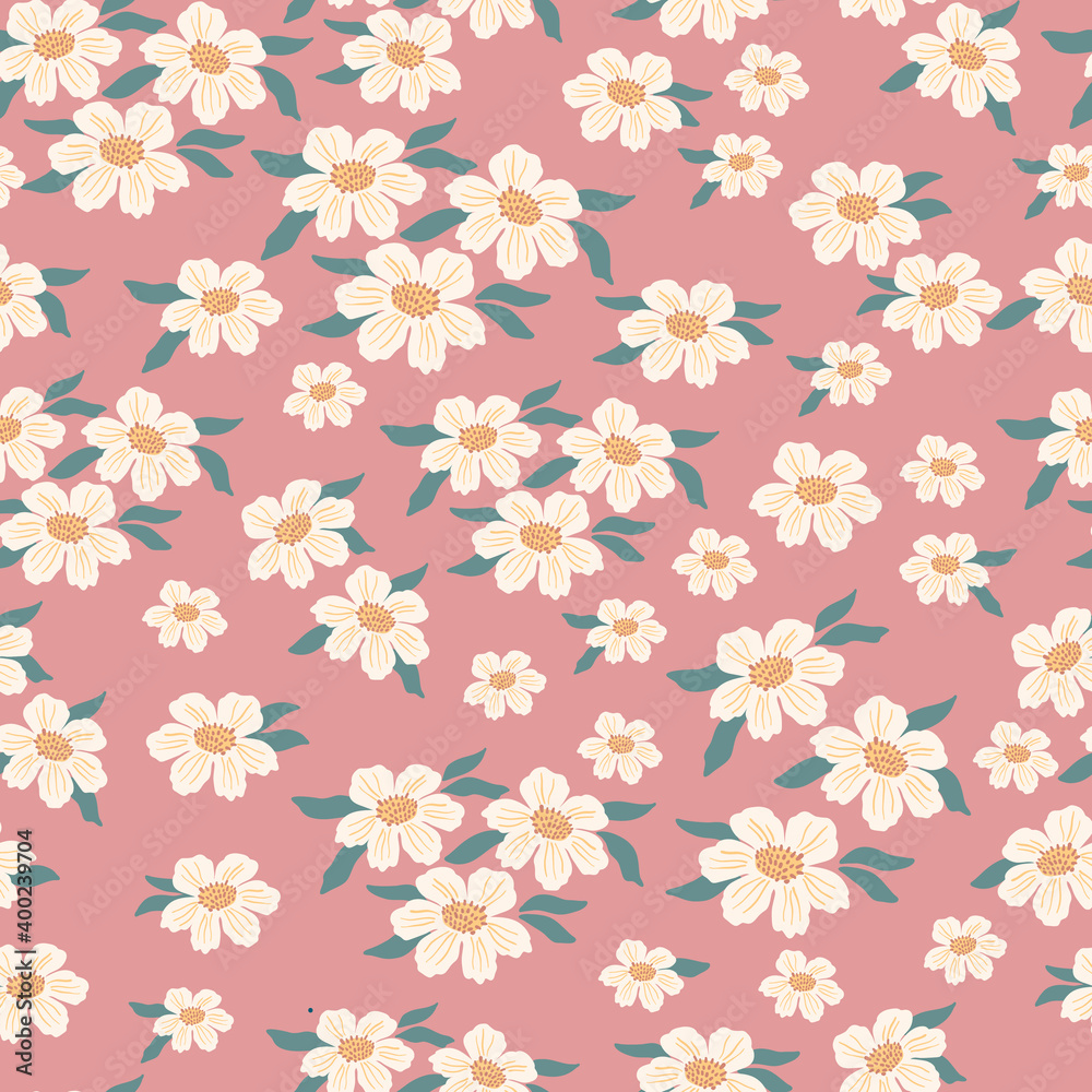 Seamless pattern with hand drawn flowers, florals,pumpkins, abstract elements. Repeating background for wrapping paper, fabric,textile, stationary products decoration.