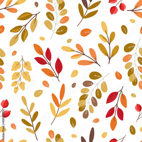 Seamless pattern with hand drawn flowers, florals,pumpkins, abstract elements. Repeating background for wrapping paper, fabric,textile, stationary products decoration.