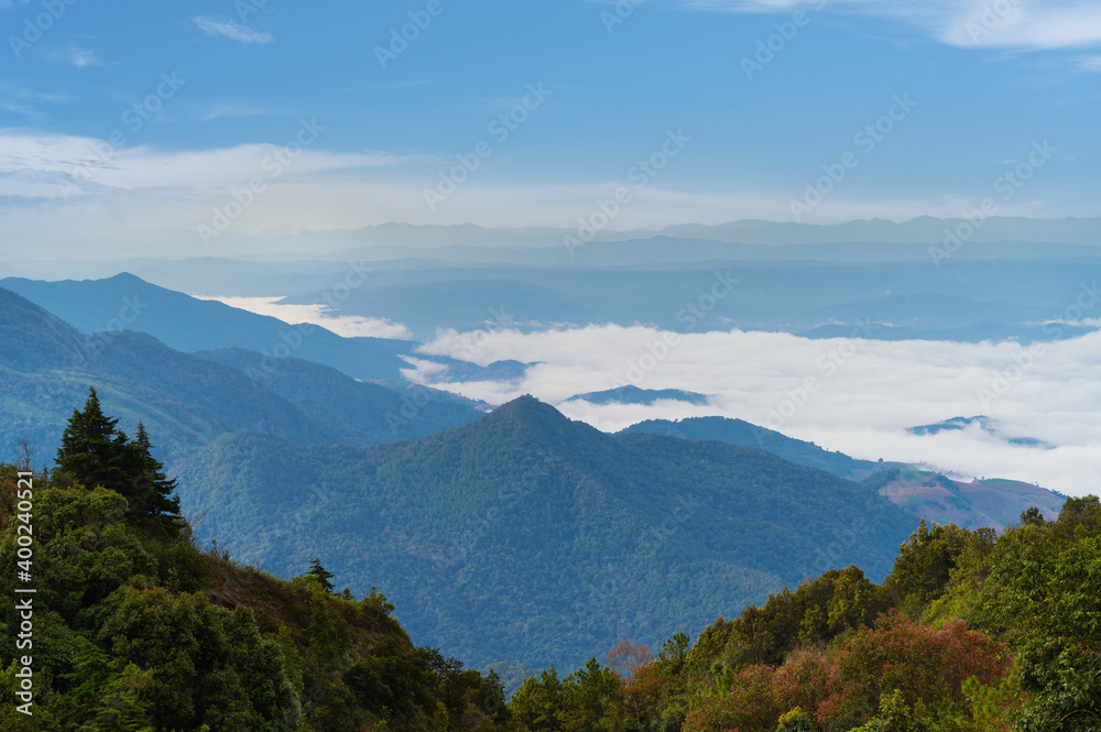 Mountain view and cloud over Doi Inthanon national park in Chiang Mai Thailand