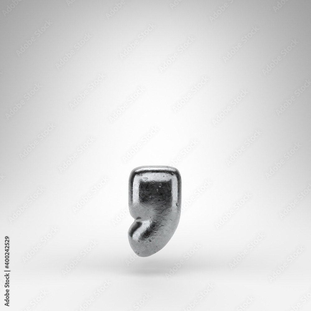 Coma symbol on white background. Iron 3D sign with gloss metal texture. Coma symbol on white background. Iron 3D sign with gloss metal texture.
