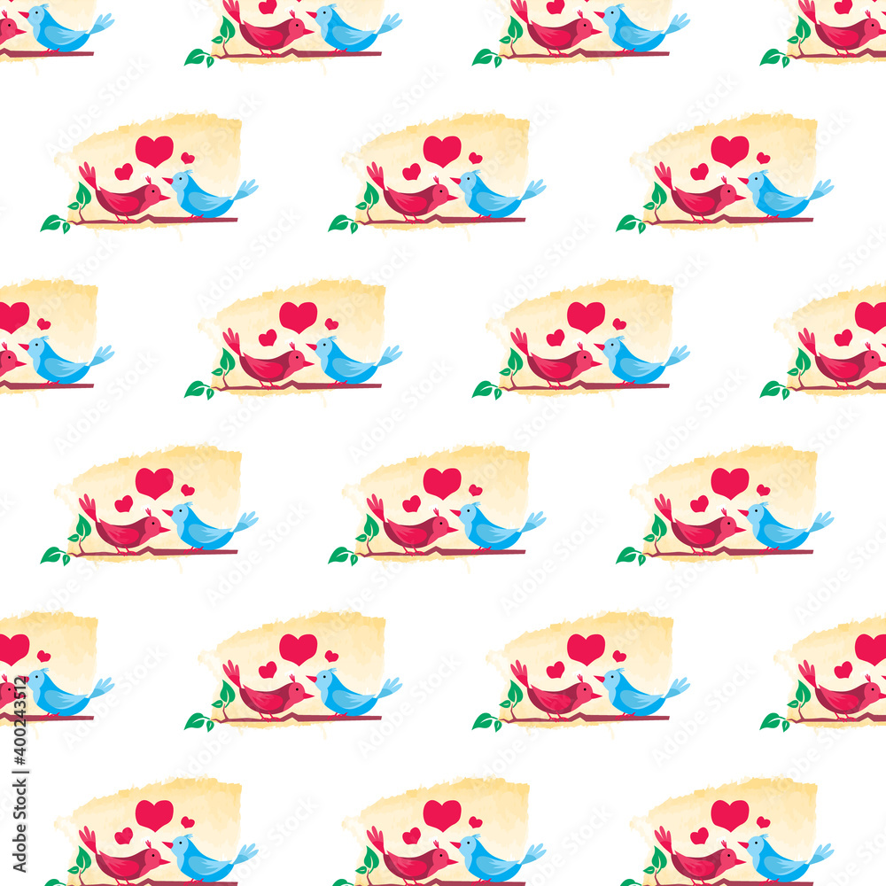 Romance couple bird pattern design on white background