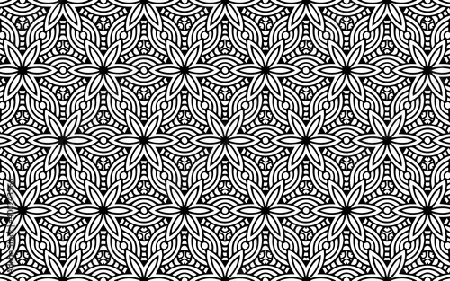 Ethnic Indian background from a pattern of geometric shapes, flowers in doodling style.Vector graphics for design and decor, wallpaper, business cards, textiles and coloring book.