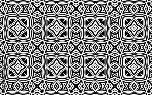 Ethnic black white background from a pattern of geometric shapes, flowers in Mexican, African, Indian style. Vector graphics for design and decor, wallpaper, business cards, textiles and coloring book