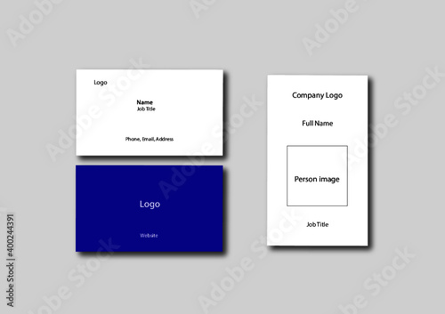 CMYK Business card design isolated on background for corporate company. Business card template vector design. Business mockup. Blue color business card and badge. Both side business card.