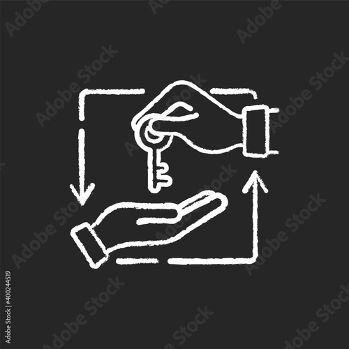 Leasing chalk white icon on black background. Contractual arrangement calling for lessee to pay lessor for use of asset. Paying for auto or house. Isolated vector chalkboard illustration