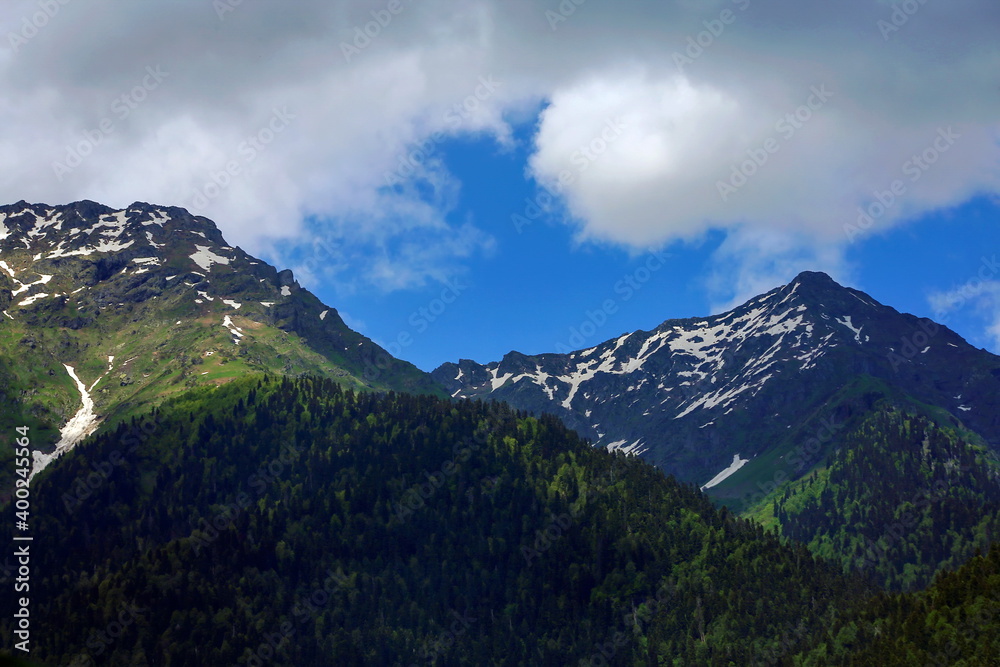 Fragments of natural Caucasian Abkhazian mountains