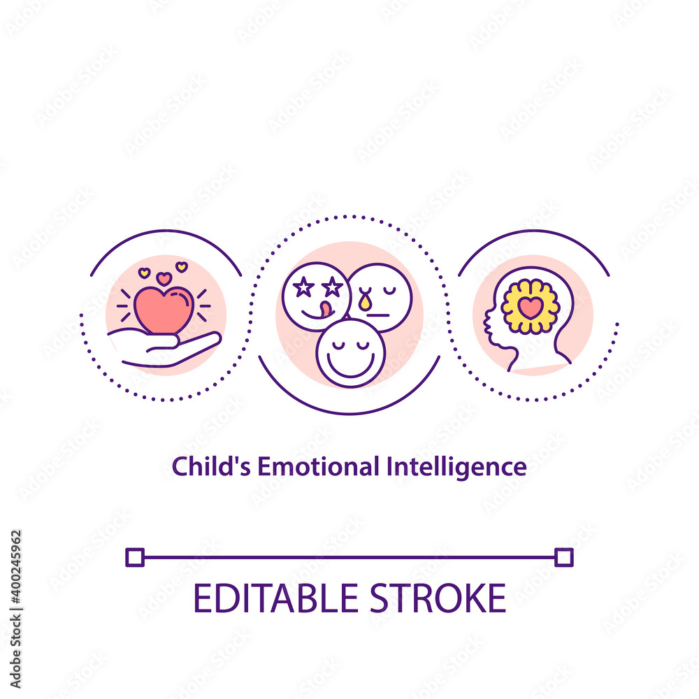 Child emotional intelligence concept icon. Emotions management idea thin line illustration. Ability being smart about emotions. Vector isolated outline RGB color drawing. Editable stroke