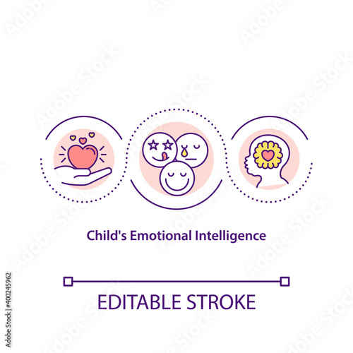 Child emotional intelligence concept icon. Emotions management idea thin line illustration. Ability being smart about emotions. Vector isolated outline RGB color drawing. Editable stroke