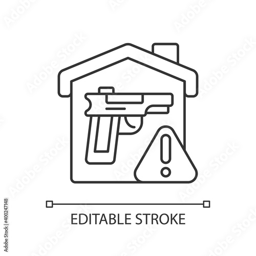 Weapons storage linear icon. Home defense. Safe gun storage. Defensive capabilities. Thin line customizable illustration. Contour symbol. Vector isolated outline drawing. Editable stroke