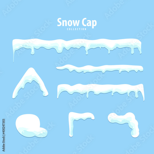 Collection of snow caps on a blue background. Set of snow tops for decoration.