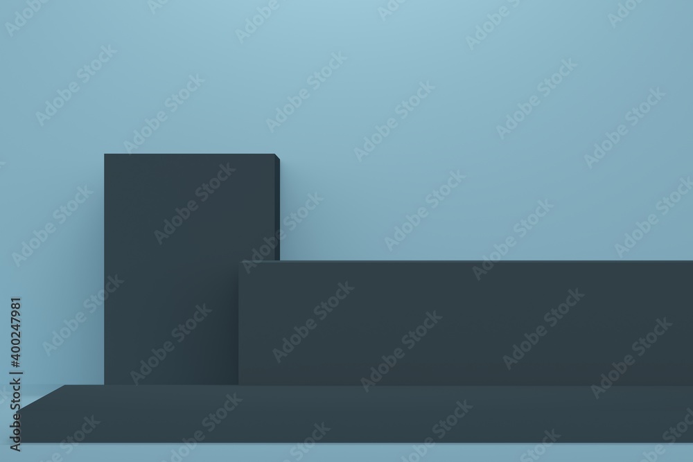 Abstract blue background with dark rectangle podium. 3d rendering Abstract blue background with dark rectangle podium. 3d rendering