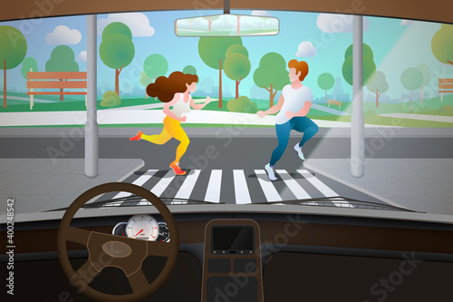 Car interior, driver point of view.