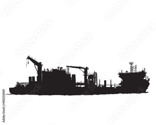 Large container ship is sailing on the sea. Isolated object on white background