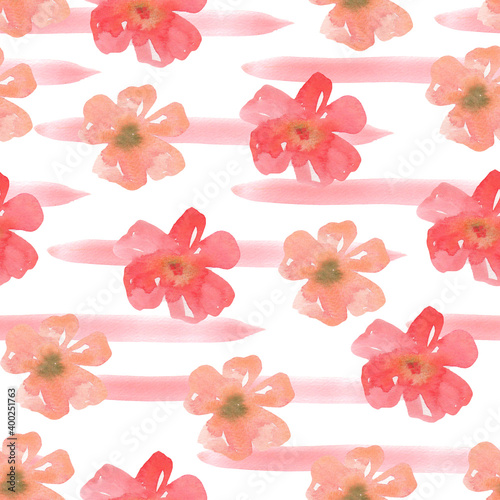 Watercolor Lose Flowers Illustration Seamless Pattern Digital Paper