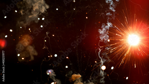 Canvas-taulu Fireworks background with blurred lights on black background