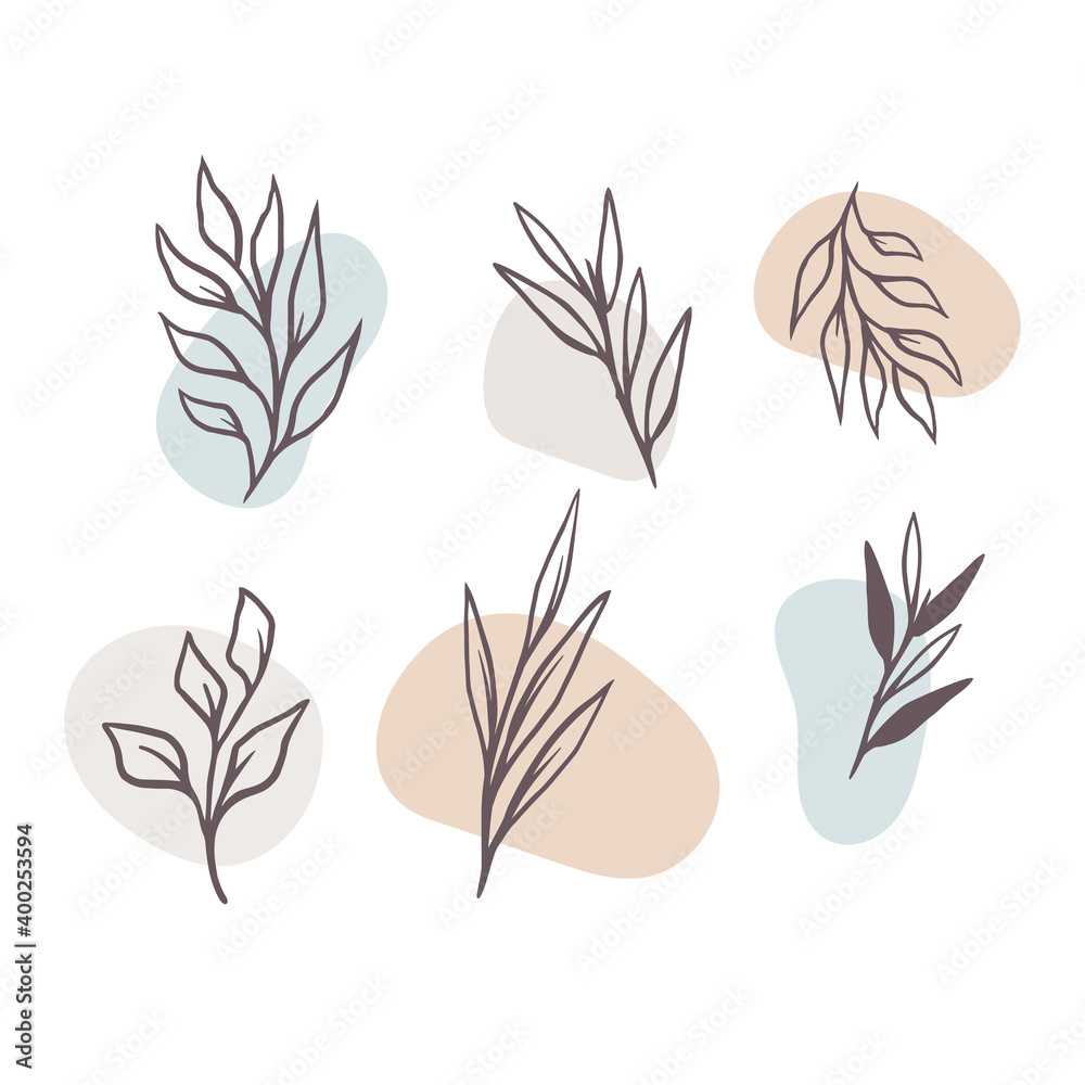 Hand drawn of flower and tree doodle set on white background, design for wedding, logo, templates, invitation and valentine day concept. Vector illustration Hand drawn of flower and tree doodle set on white background, design for wedding, logo, templates, invitation and valentine day concept. Vector illustration