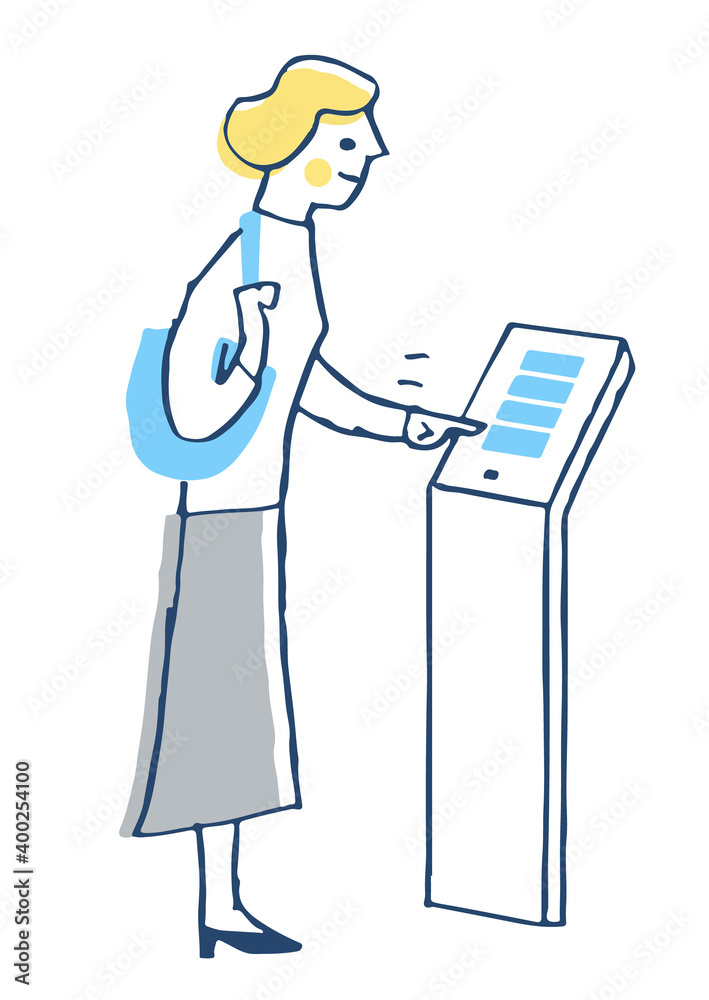 非接触型タッチパネルを操作する女性