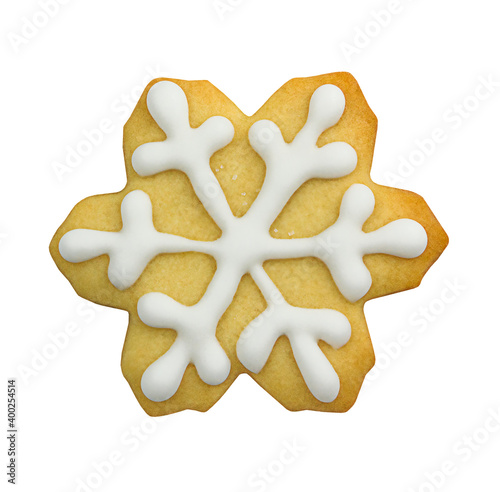 Snowflaker shaped cookies. Homemade Christmas cookies isolated on white background photo