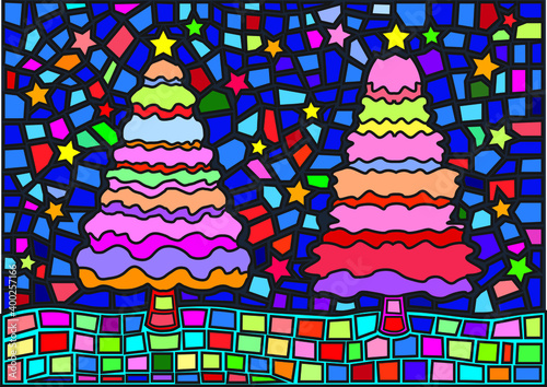 tree pine colorful design moses stained glass illustration vector