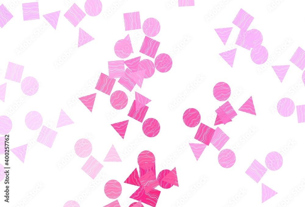 Light Pink, Blue vector background with triangles, circles, cubes.