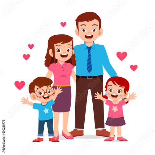 happy cute kid boy and girl with mom and dad Stock Illustration | Adobe  Stock