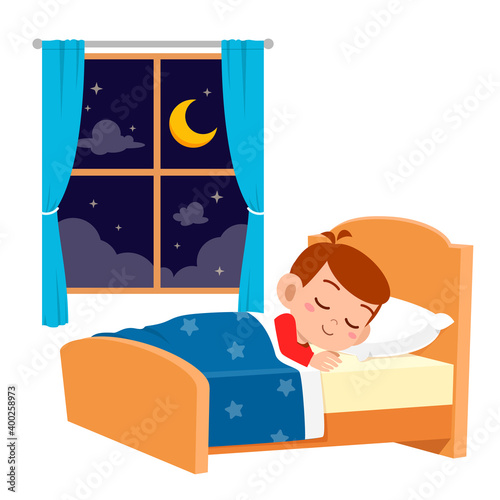 happy cute little kid boy sleep in the night