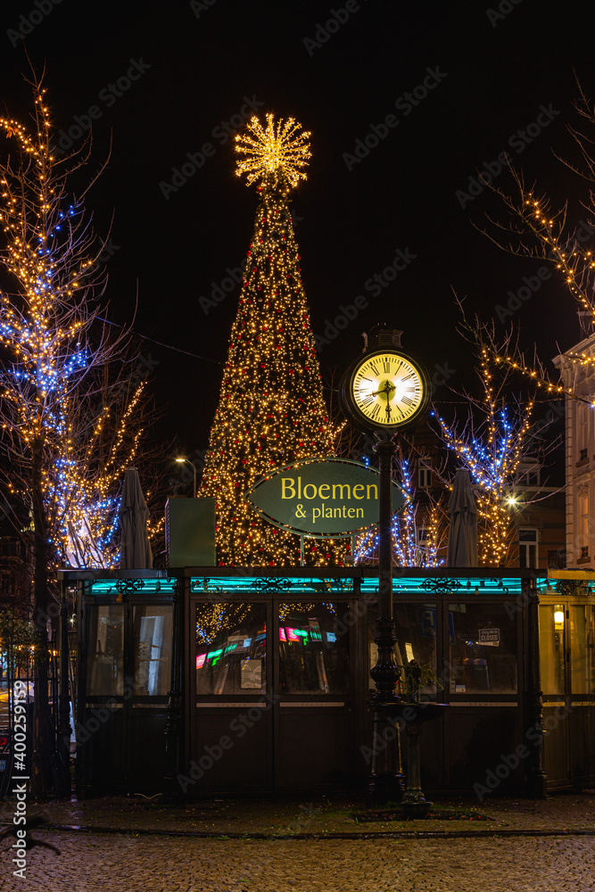 Maastricht, Netherlands 12112020 Iconic clock and the famous flower