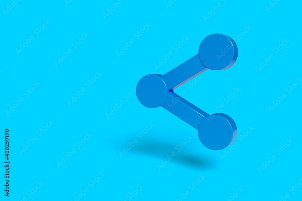 Sharing symbol blue in three dimensions on a light blue background. 3d illustration. Sharing symbol blue in three dimensions on a light blue background. 3d illustration.