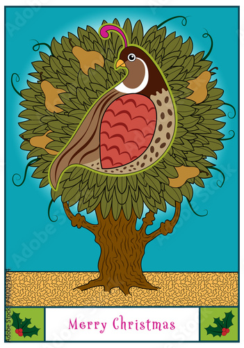 Canvas Print A partridge bird sitting in a pear tree.