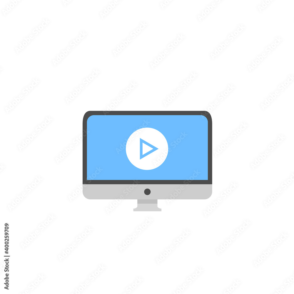 Laptop with Live Stream Play Button, Media Device App Icon. Flat Vector Illustration of Computer Screen with Video Player Open Laptop with Live Stream Play Button, Media Device App Icon. Flat Vector Illustration of Computer Screen with Video Player Open