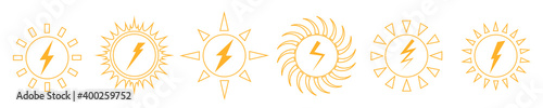 Energy company logo. Electricity, bolt vector sign. Set of elements. Isolated abstract graphic design template.