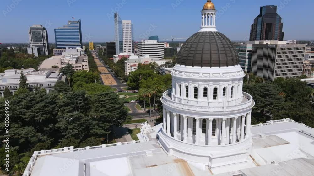 2020 - An excellent aerial shot of the dome of the capitol building in Sacramento, California.