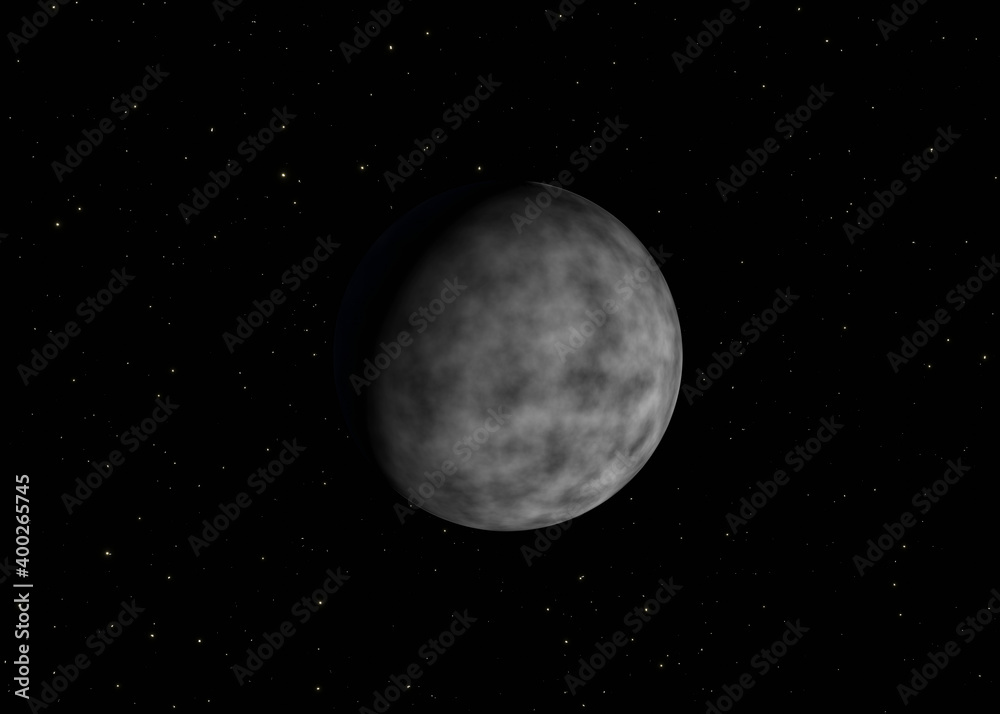cold uninhabited unknown planet without atmosphere, dead planet, 3d render cold uninhabited unknown planet without atmosphere, dead planet, 3d render