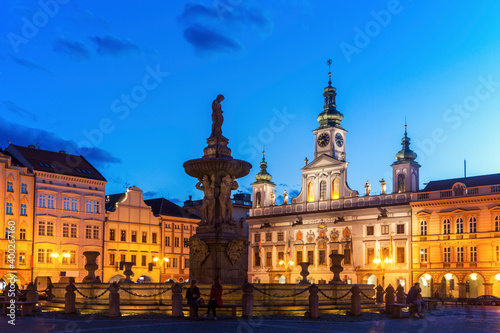 Czech Republic, Bohemia, Ceske Budejovice (Budweis), City Hall at night photo