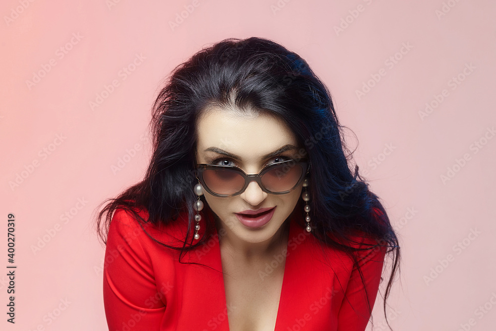 charming brunette with long hair and sunglasses charming brunette with long hair and sunglasses