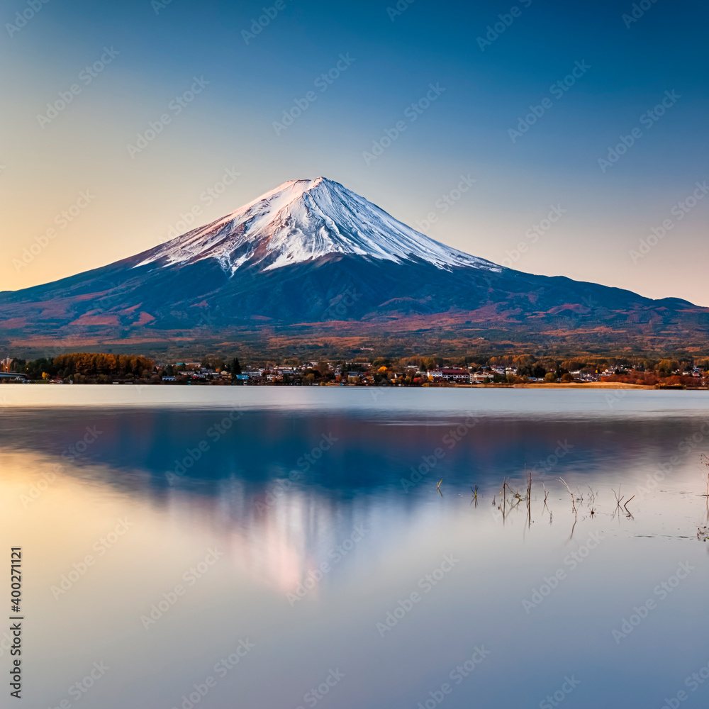 Kawaguchiko Lake in Front of Picturesque Fuji Mountain in Japan.