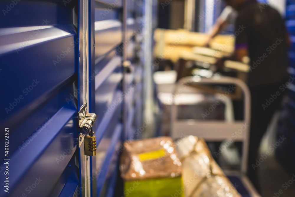 View of self storage warehouse, process of keeping and storing the