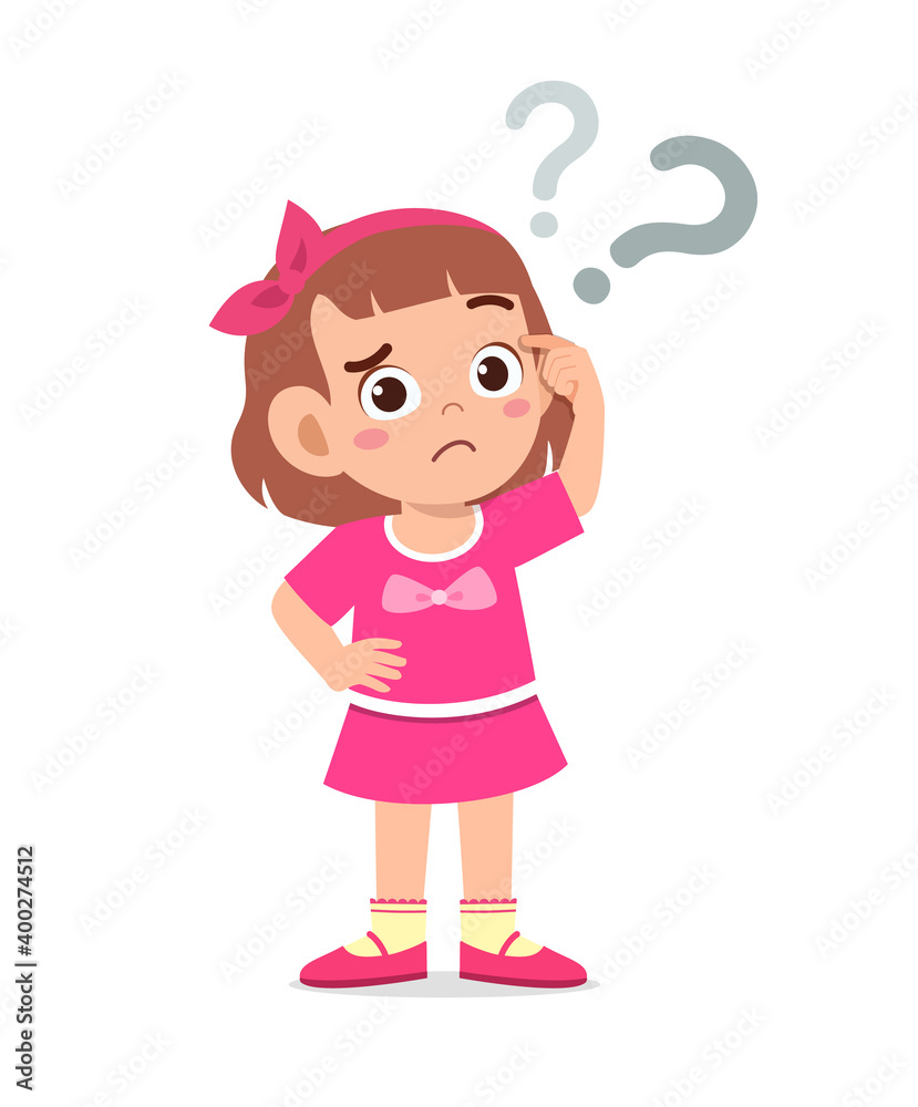 cute little kid girl think with question mark