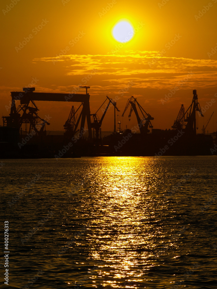 Obraz premium Sunset in the port of Gdynia, Poland