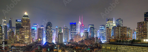 NEW YORK CITY - DECEMBER 6, 2018: Manhattan sunset skyline from city rooftop on a winter night