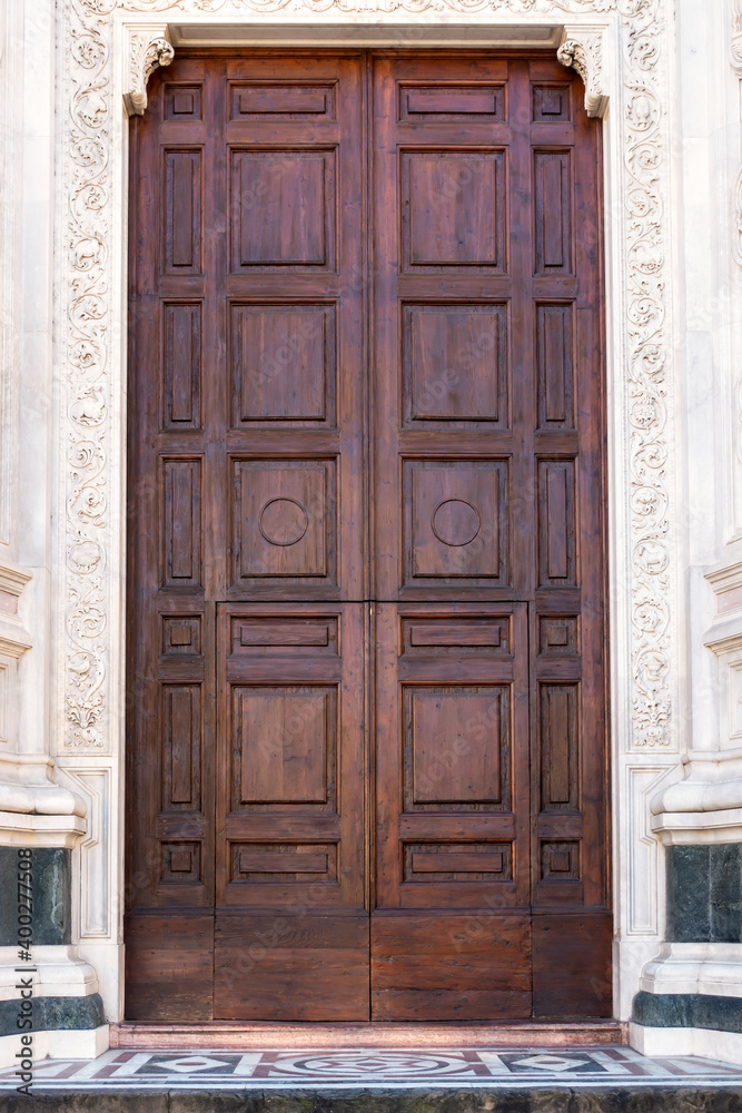 Wooden closed door