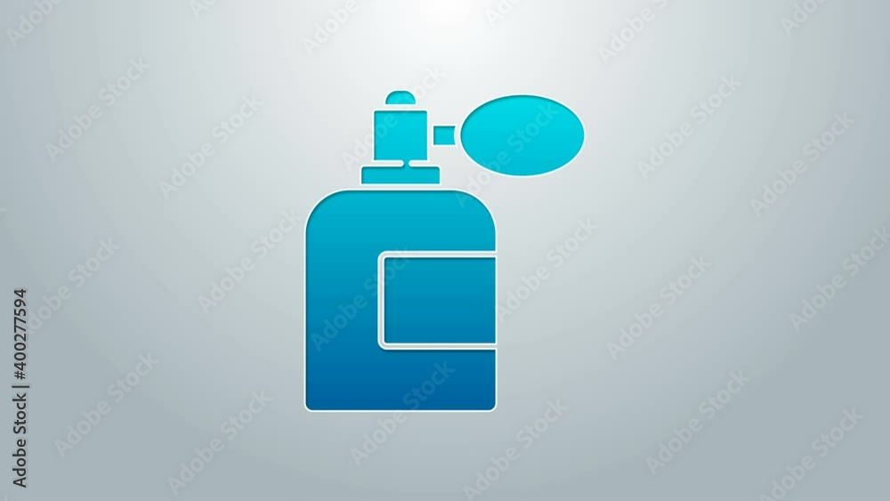 Blue line Aftershave bottle with atomizer icon isolated on grey background. Cologne spray icon. Male perfume bottle. 4K Video motion graphic animation Blue line Aftershave bottle with atomizer icon isolated on grey background. Cologne spray icon. Male perfume bottle. 4K Video motion graphic animation