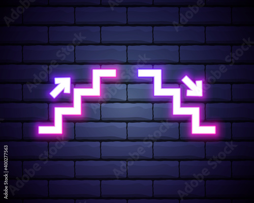 Set of ladder icons . Stairs up and down neon icons. Enter and exit neon symbols .Simple icon for websites, web design, mobile apps , infographics.