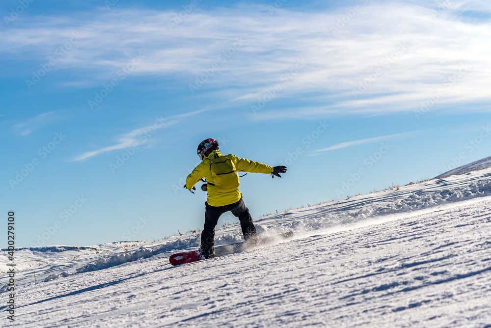 People skiing on the ski slope. Kayseri, Panoramic view of Erciyes,Turkey.