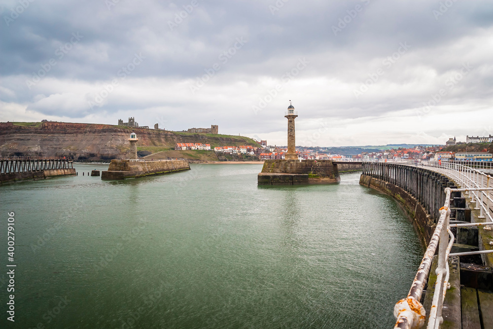Pier and lighthouse of Whitby, Yorkshire, United Kingdom