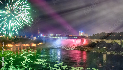 Niagara Falls at night, Canada. Light show