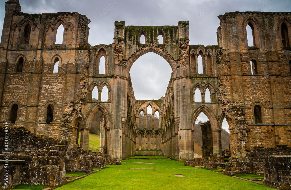 Ruins of the ancient Riveaulx Abbey, Yorkshire, United Kingdom