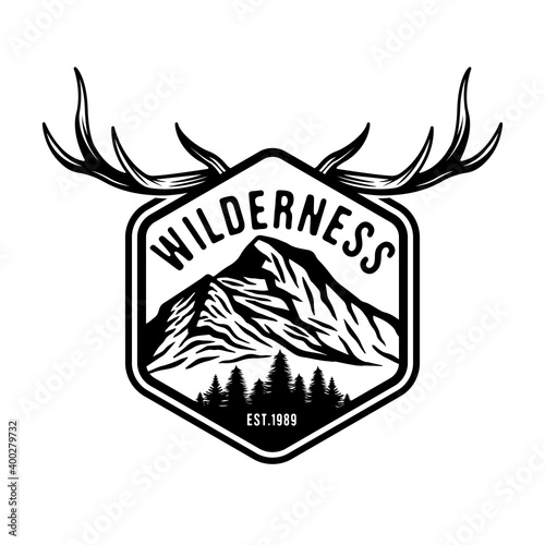 Vintage Deer Horns Hunting and Adventure Emblem Badge
