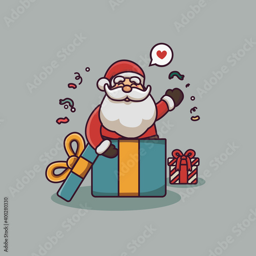 cute santa claus character cartoon out christmas gift box	